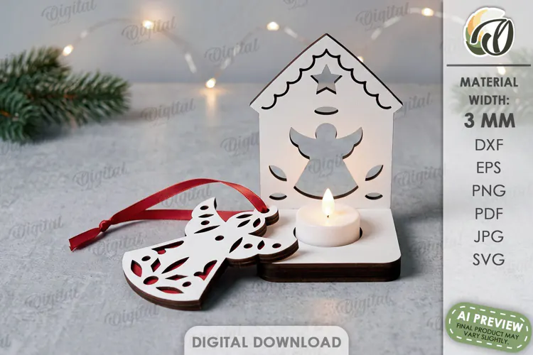 Nordic Christmas Candle Holder with Ornament Laser Cut