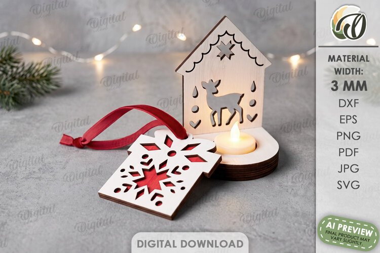 Nordic Christmas Candle Holder with Ornament Laser Cut example image 1