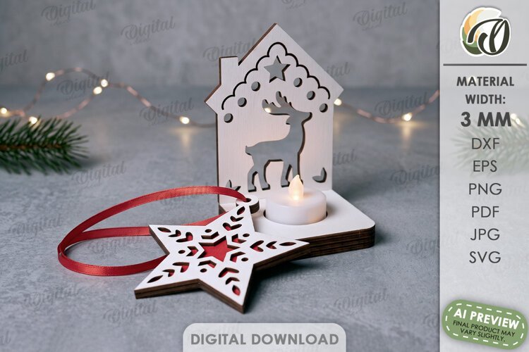 Nordic Christmas Candle Holder with Ornament Laser Cut example image 1