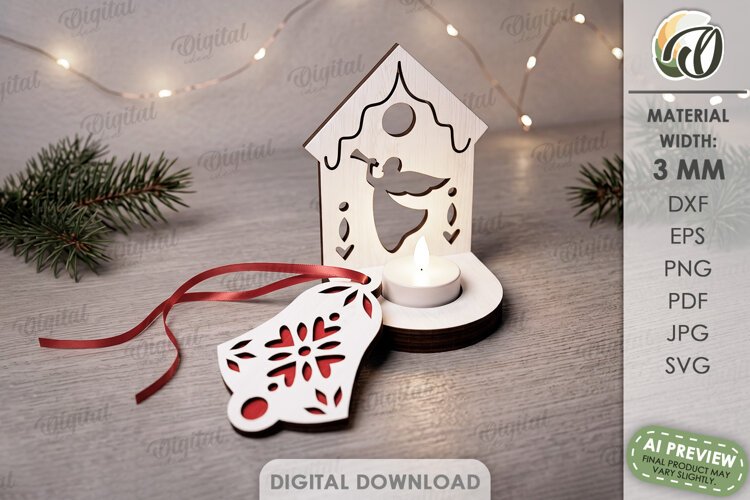 Nordic Christmas Candle Holder with Ornament Laser Cut example image 1