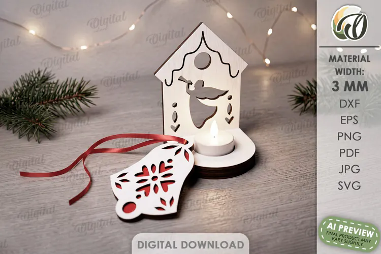 Nordic Christmas Candle Holder with Ornament Laser Cut