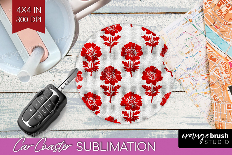 Scandi Flowers Car Coaster - Scandinavian Coaster PNG