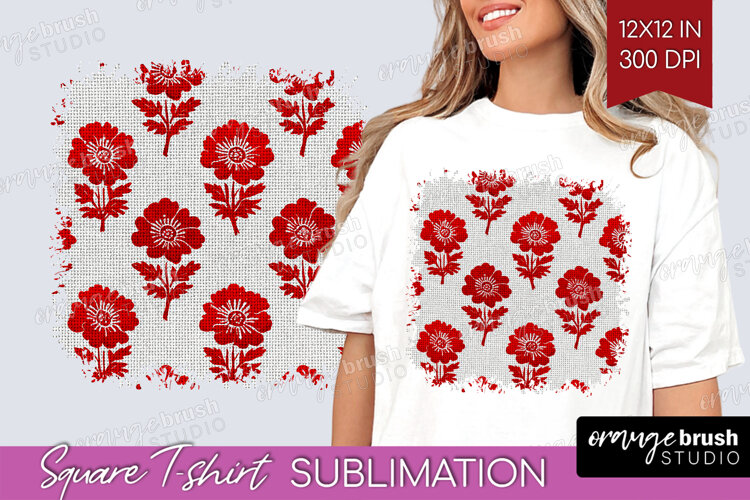 Scandi Flowers Square Tshirt Background - Scandinavian PNG example image 1