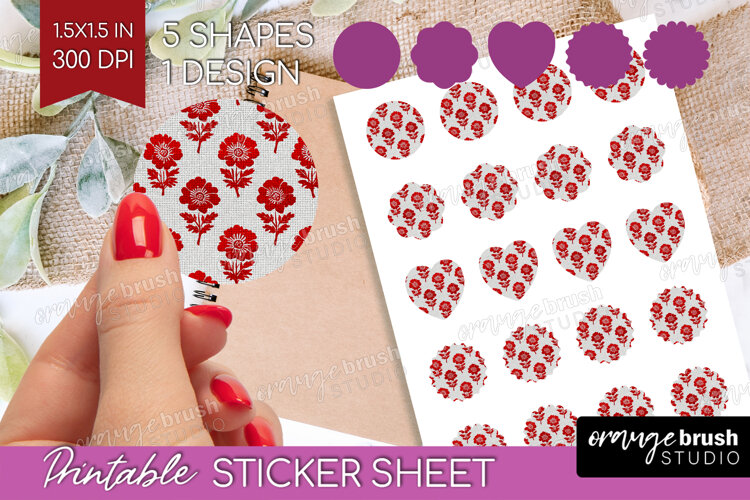 Scandi Flowers Round Sticker - Scandinavian Printable Sheet example image 1