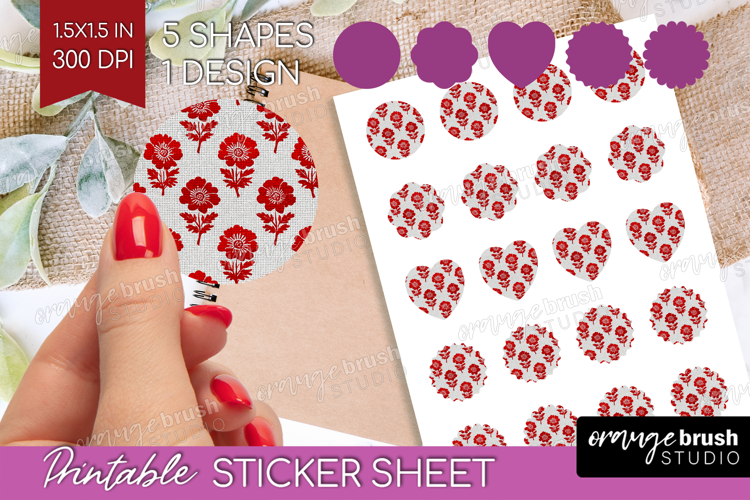 Scandi Flowers Round Sticker - Scandinavian Printable Sheet