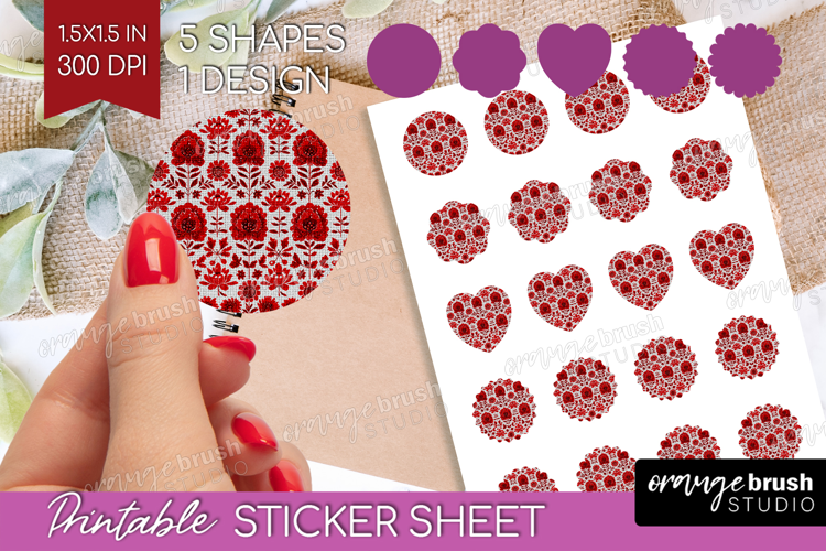 Scandi Flowers Round Sticker - Scandinavian Printable Sheet