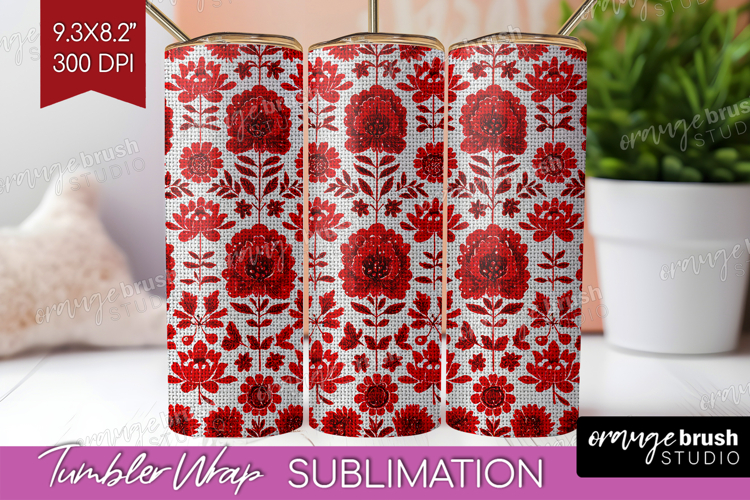 Scandi Flowers Tumbler Wrap - Scandinavian Tumbler PNG