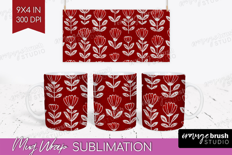 Scandi Flowers Mug Wrap - Scandinavian Mug PNG Sublimation