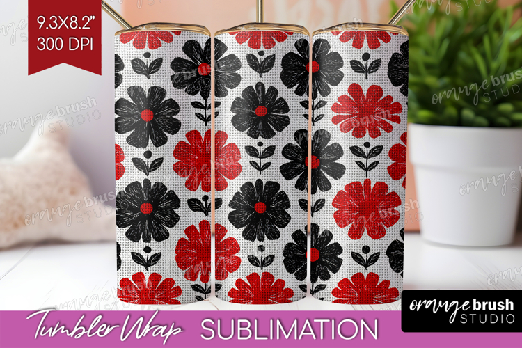 Scandi Flowers Tumbler Wrap - Scandinavian Tumbler PNG