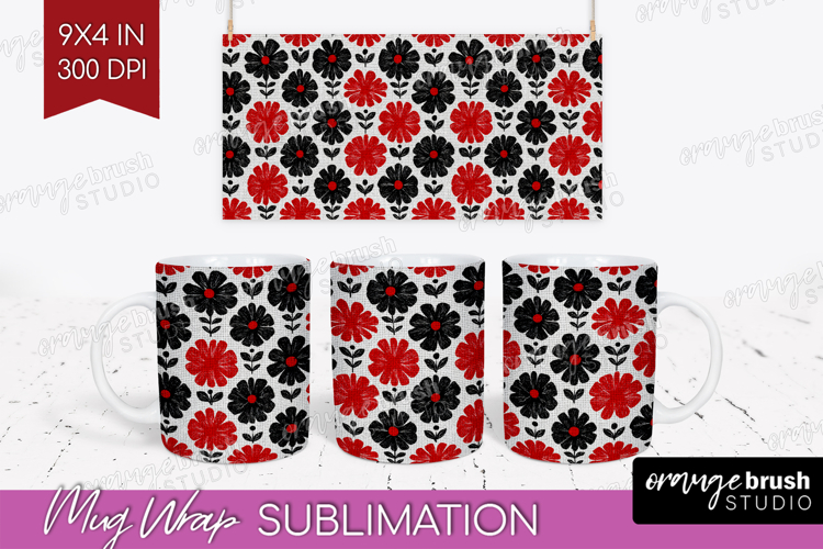 Scandi Flowers Mug Wrap - Scandinavian Mug PNG Sublimation