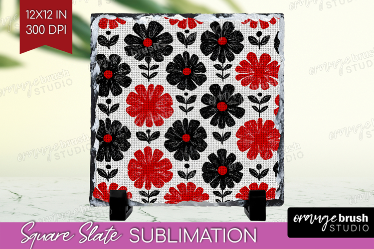 Scandi Flowers Slate PNG - Scandinavian Square Slate