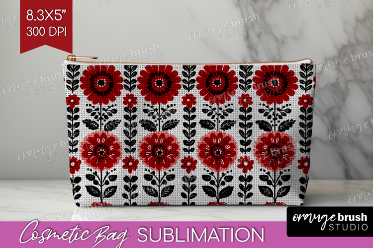 Scandi Flowers Cosmetic Bag - Scandinavian Makeup Bag PNG