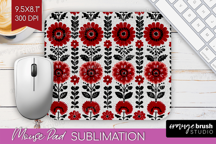 Scandi Flowers Mouse Pad Sublimation - Scandinavian Mousepad