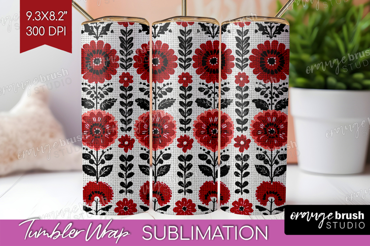 Scandi Flowers Tumbler Wrap - Scandinavian Tumbler PNG