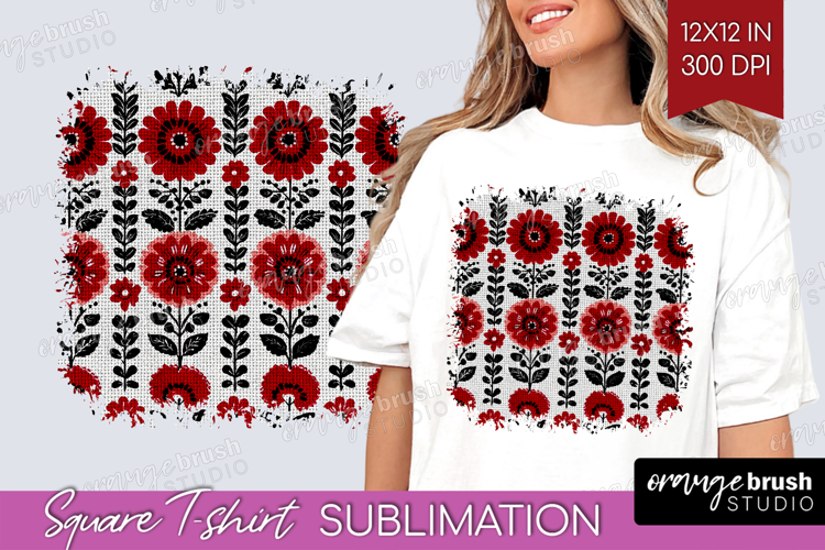 Scandi Flowers Square Tshirt Background - Scandinavian PNG