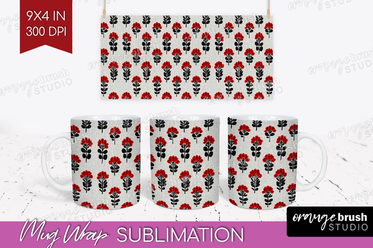 Scandi Flowers Mug Wrap - Scandinavian Mug PNG Sublimation