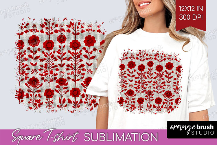 Scandi Flowers Square Tshirt Background - Scandinavian PNG example image 1