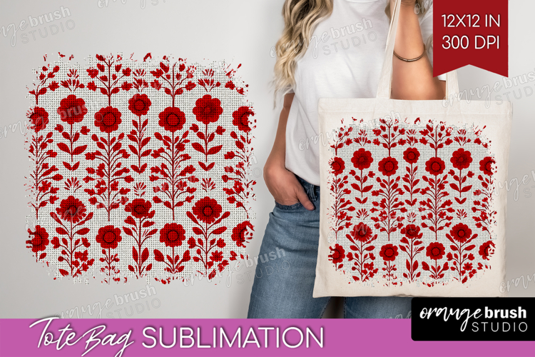 Scandi Flowers Tote Bag - Scandinavian Tote Bag PNG