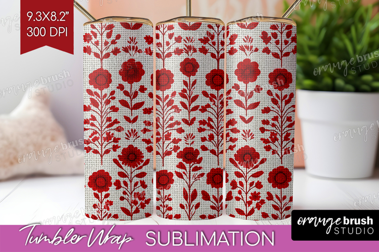 Scandi Flowers Tumbler Wrap - Scandinavian Tumbler PNG
