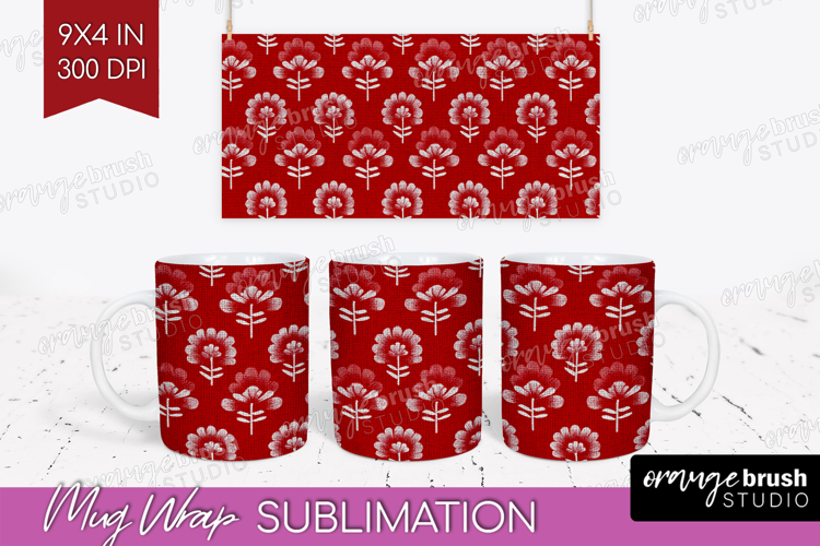Scandi Flowers Mug Wrap - Scandinavian Mug PNG Sublimation