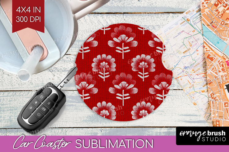 Scandi Flowers Car Coaster - Scandinavian Coaster PNG