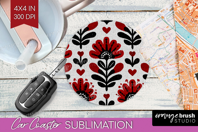 Scandi Flowers Car Coaster - Scandinavian Coaster PNG