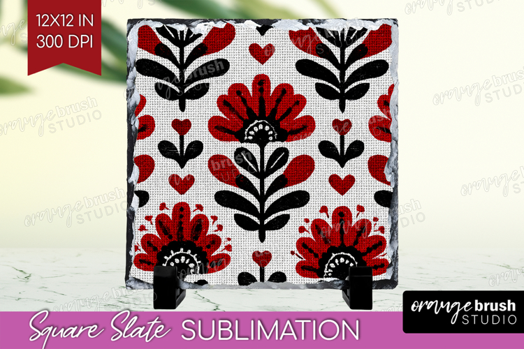 Scandi Flowers Slate PNG - Scandinavian Square Slate