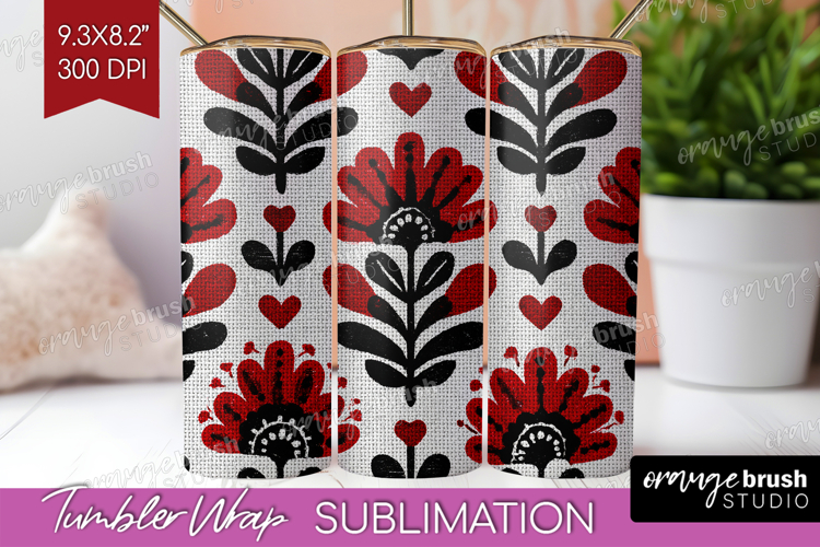 Scandi Flowers Tumbler Wrap - Scandinavian Tumbler PNG