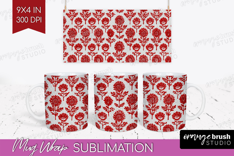Scandi Flowers Mug Wrap - Scandinavian Mug PNG Sublimation