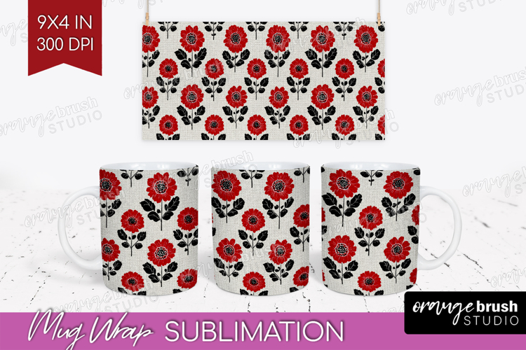 Scandi Flowers Mug Wrap - Scandinavian Mug PNG Sublimation