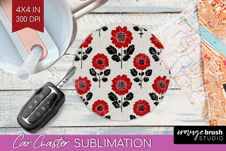 Scandi Flowers Car Coaster - Scandinavian Coaster PNG