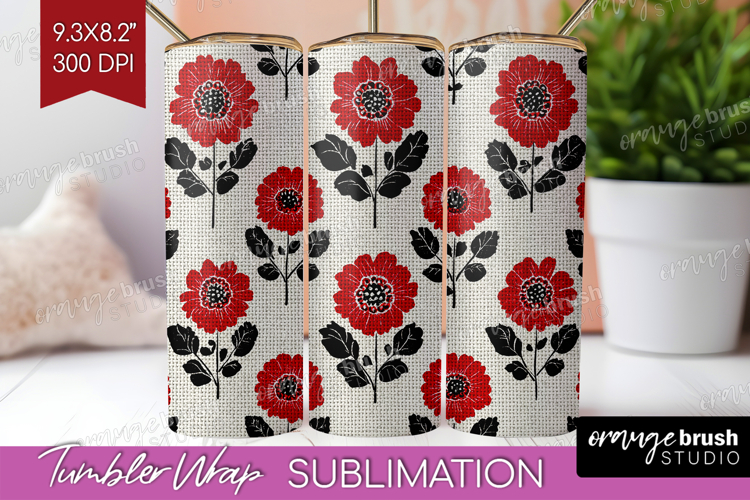 Scandi Flowers Tumbler Wrap - Scandinavian Tumbler PNG