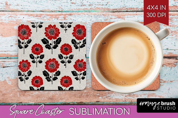 Scandi Flowers Square Coaster - Scandinavian Coaster PNG