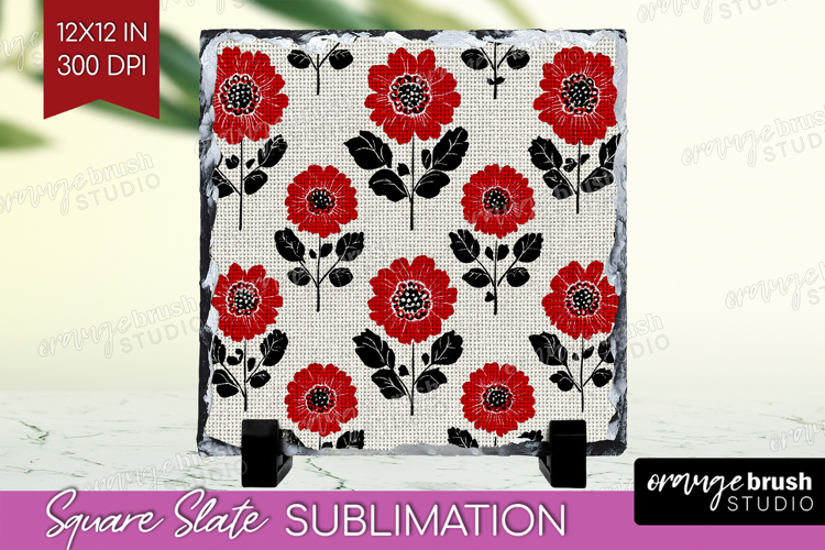 Scandi Flowers Slate PNG - Scandinavian Square Slate