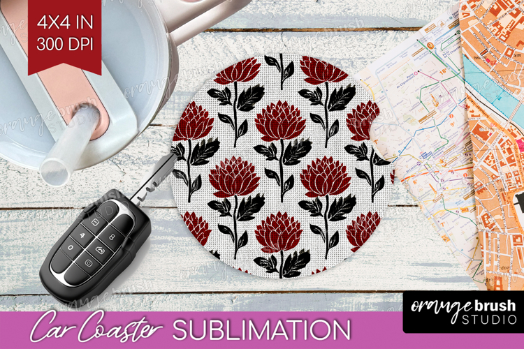 Scandi Flowers Car Coaster - Scandinavian Coaster PNG