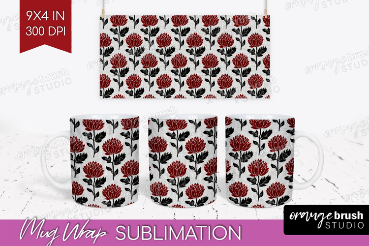 Scandi Flowers Mug Wrap - Scandinavian Mug PNG Sublimation