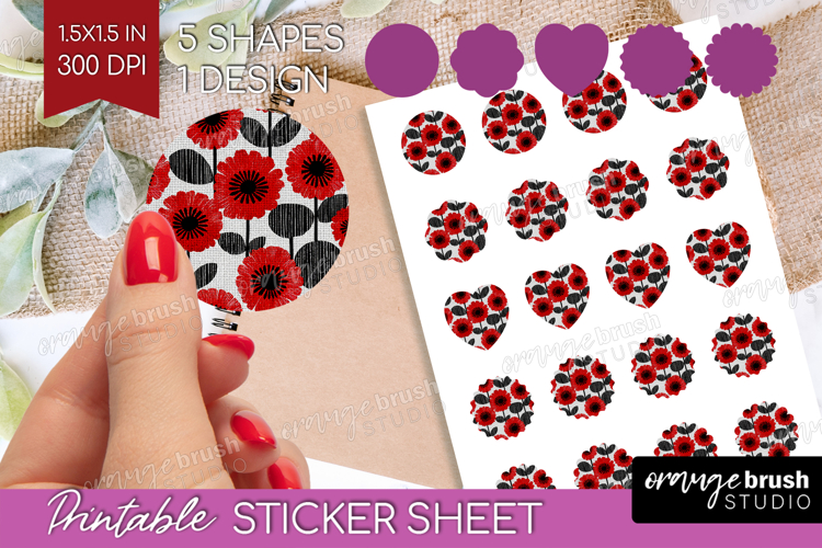 Scandi Flowers Round Sticker - Scandinavian Printable Sheet