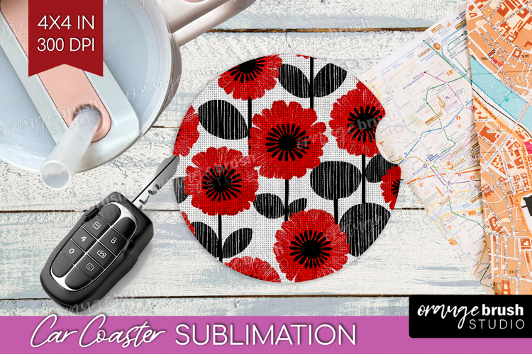 Scandi Flowers Car Coaster - Scandinavian Coaster PNG