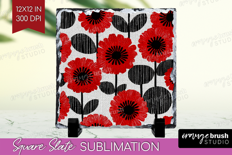 Scandi Flowers Slate PNG - Scandinavian Square Slate