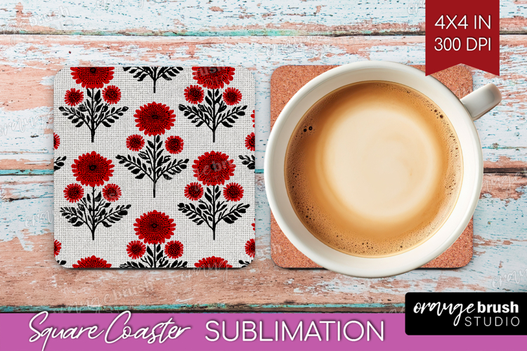 Scandi Flowers Square Coaster - Scandinavian Coaster PNG