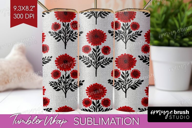 Scandi Flowers Tumbler Wrap - Scandinavian Tumbler PNG