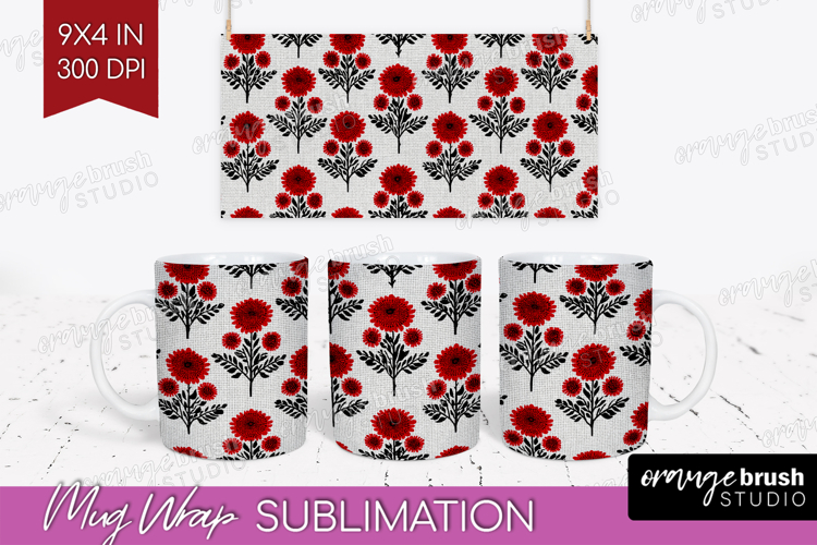 Scandi Flowers Mug Wrap - Scandinavian Mug PNG Sublimation