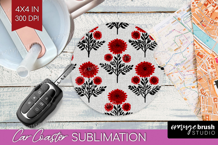 Scandi Flowers Car Coaster - Scandinavian Coaster PNG