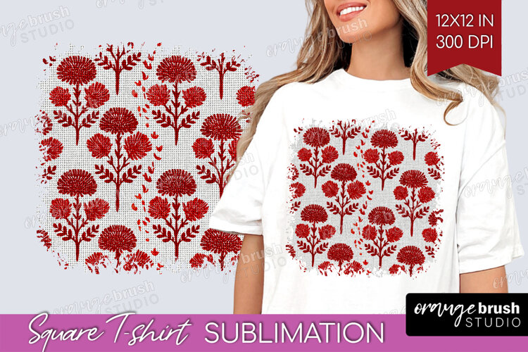 Scandi Flowers Square Tshirt Background - Scandinavian PNG example image 1
