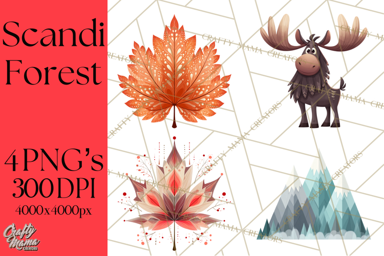 Scandi Forest Flora Clipart, Nordic Folk Art Clip Art Png