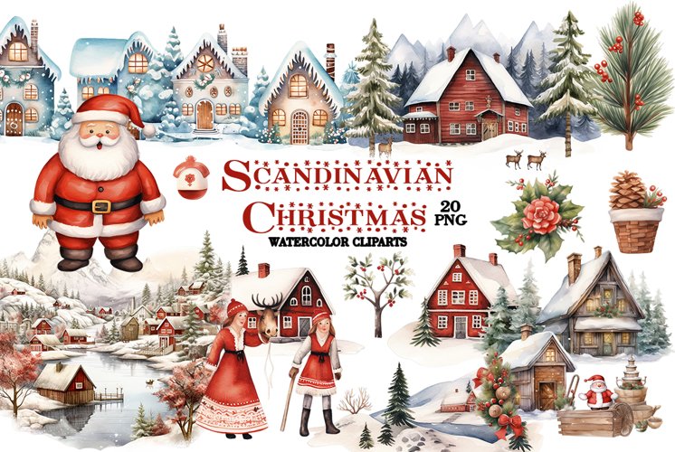 Scandinavian Christmas watercolor clipart example image 1