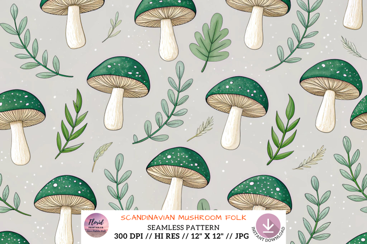 Scandinavian Mushroom Folk Pattern