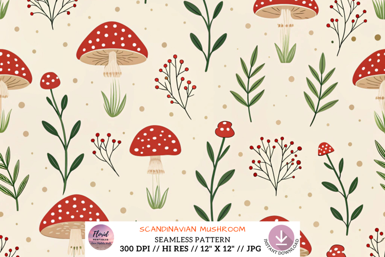 Scandinavian Mushroom Folk Seamless Pattern