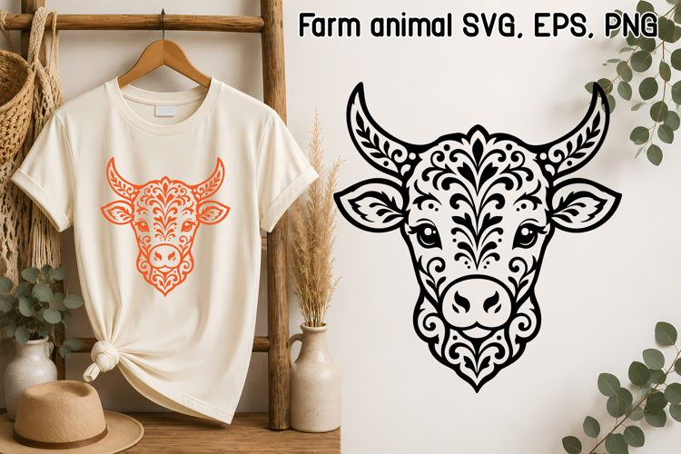 Scandinavian Ornament SVG Design | Baby Cow SVG Farm Design