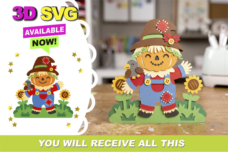 Pumpkin Scarecrow 3D SVG example image 1